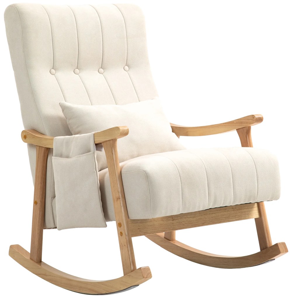 Κουνιστή πολυθρόνα με μαξιλάρι οσφυϊκής χώρας, φαρδύ κάθισμα, σκελετός από καουτσούκ ξύλο, έως 120 kg, Μπεζ