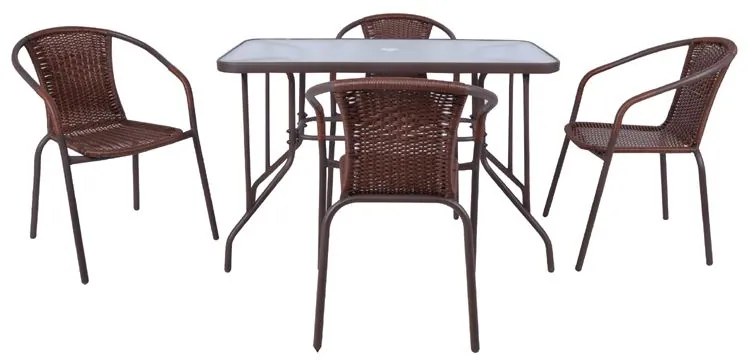 BALENO Set Τραπεζαρία Κήπου: Τραπέζι + 4 Πολυθρόνες Μέταλλο Καφέ - Wicker Brown -  Table:110x60x71 Seat:53x58x77