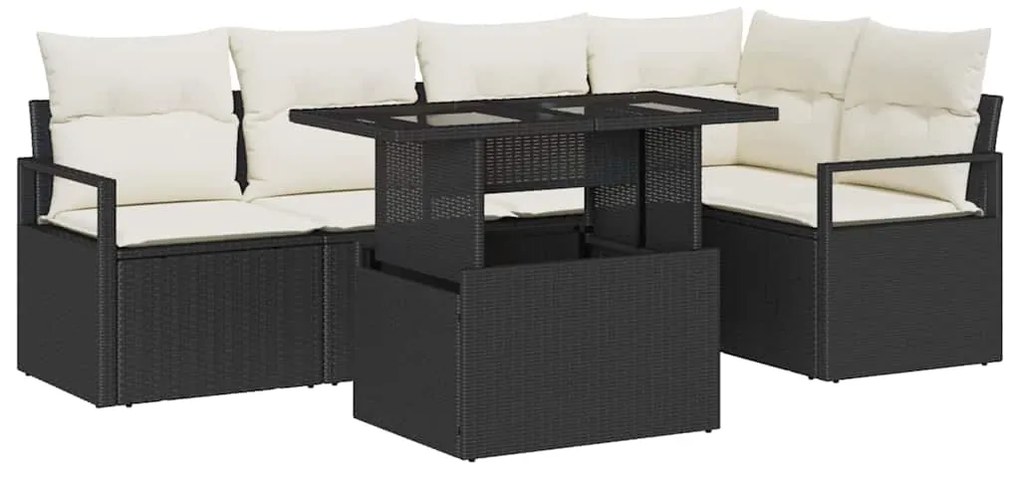 vidaXL Σετ Καναπέ Κήπου 6 pcs Μαύρο και κρεμ 100 x 55 x 73 εκ