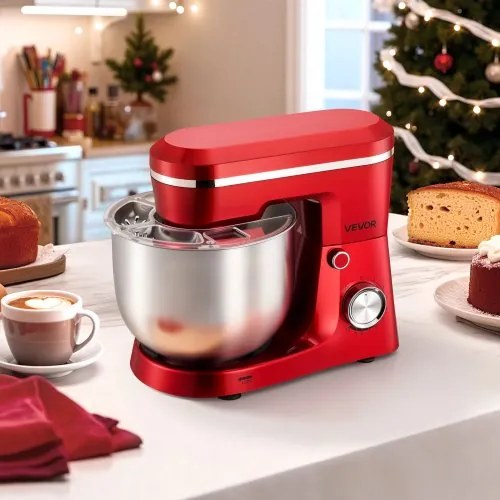VEVOR Stand Mixer, 4.2 L+5.7 L Electric Kitchen Mixer, 1500W Dough-Mixer, 10 Speeds Tilt-head Food-Mixer with Stainless Steel Bowls, Dough Hook, Whisk, Beater, for Baking, Mixing, Whipping & Kneading