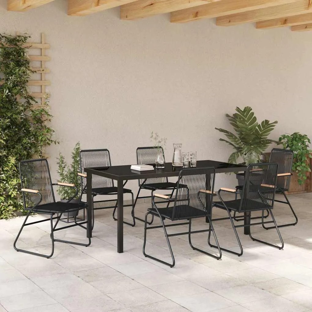 vidaXL Σέτ φαγητού για κήπο 7 pcs Μαύρο PVC ρατάν