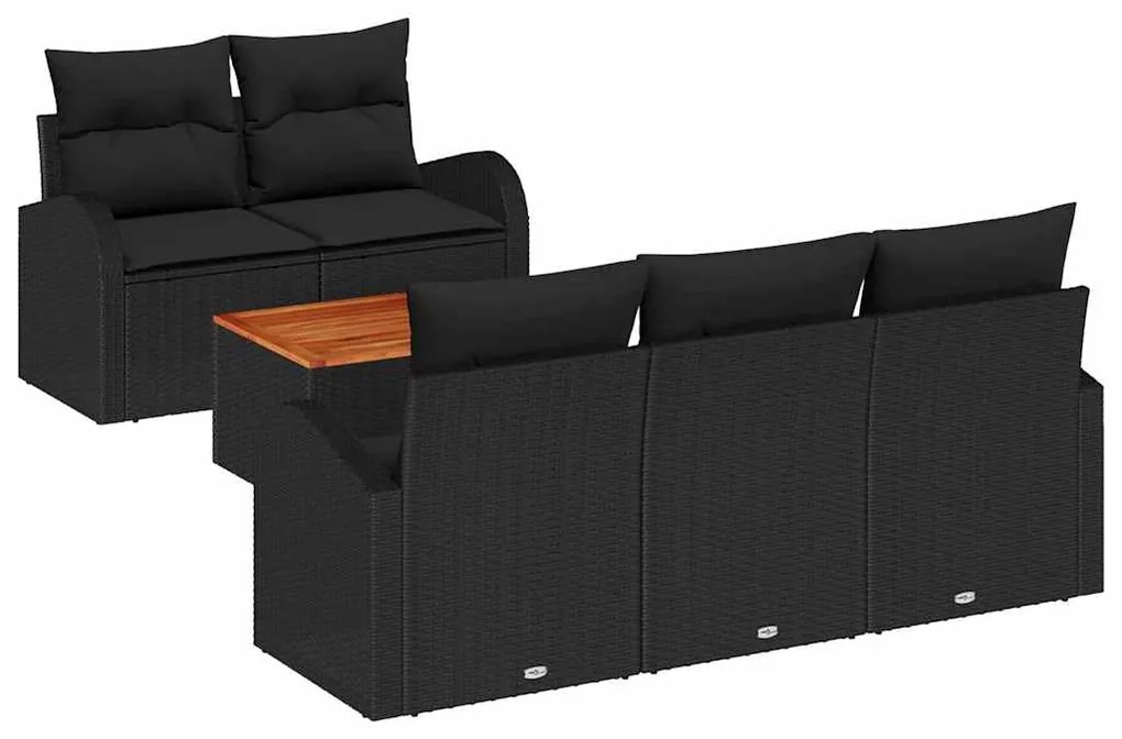vidaXL Σετ Καναπέ Κήπου 6 pcs Μαύρο Πολυ ράταν