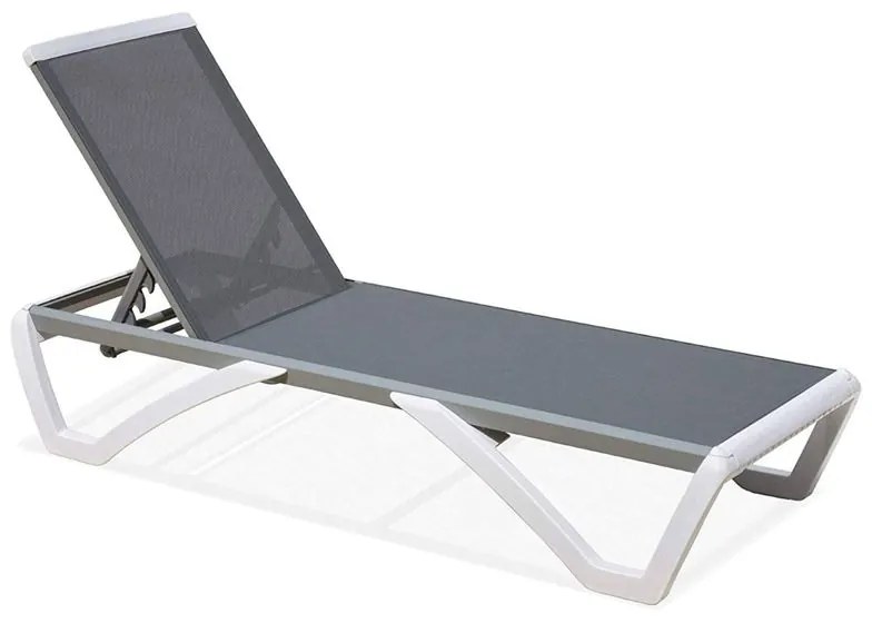 WOODWELL SUMMER K/D Ξαπλώστρα Αλουμίνιο Ανθρακί, PP Άσπρο - Textilene Γκρι 69/58x196x31cm Ε3381