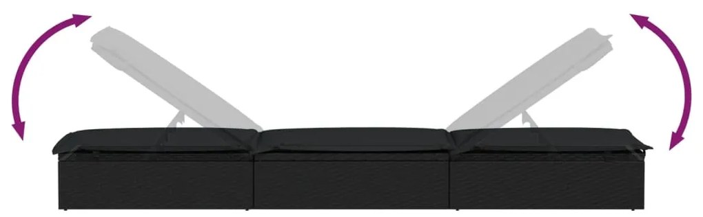 vidaXL Ξαπλώστρα 1 τεμ. Μαύρες από Συνθετικό Ρατάν με Τραπέζι