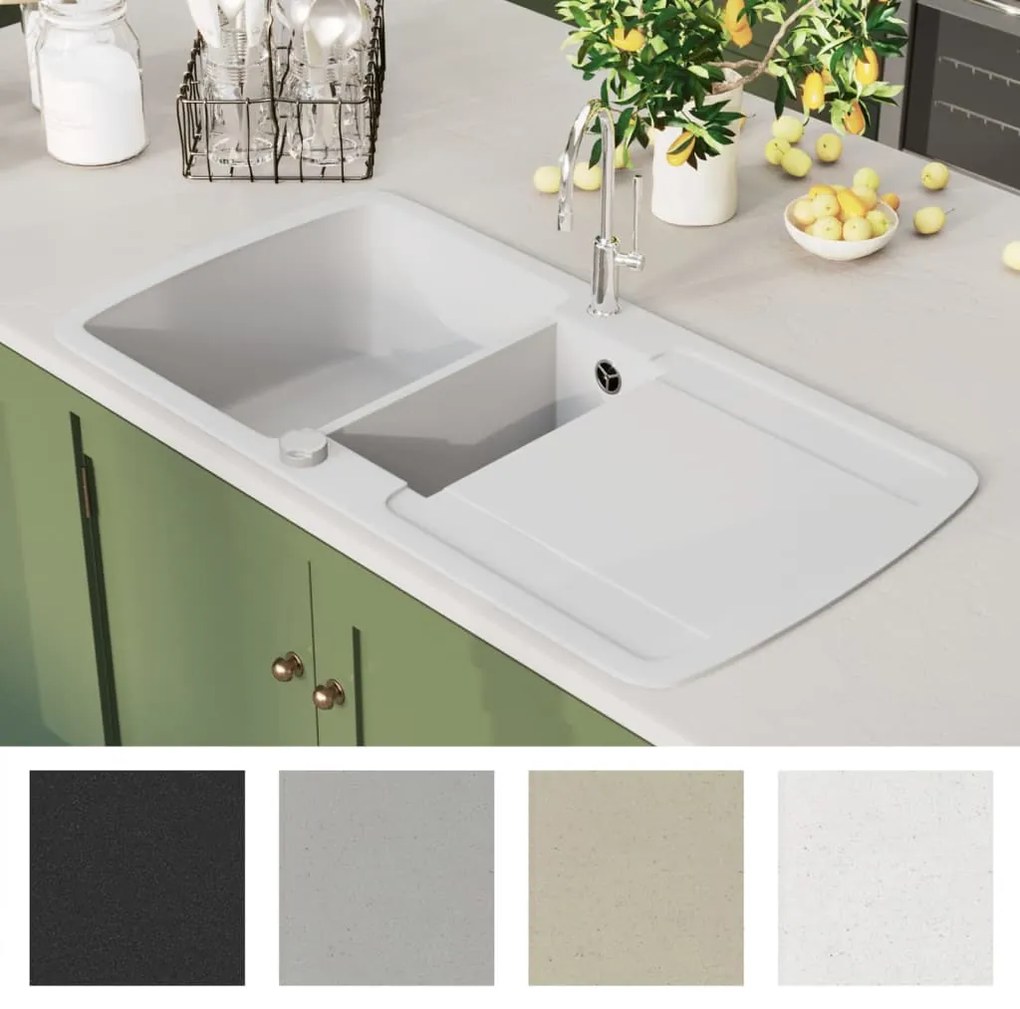 vidaXL Νεροχύτης με Διπλή Γούρνα Λευκός Γρανιτένιος