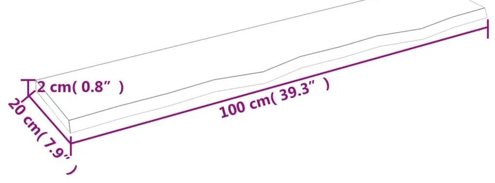 Ράφι Τοίχου 100 x 20 x 2 εκ. από Ακατέργαστο Μασίφ Ξύλο Δρυός - Καφέ