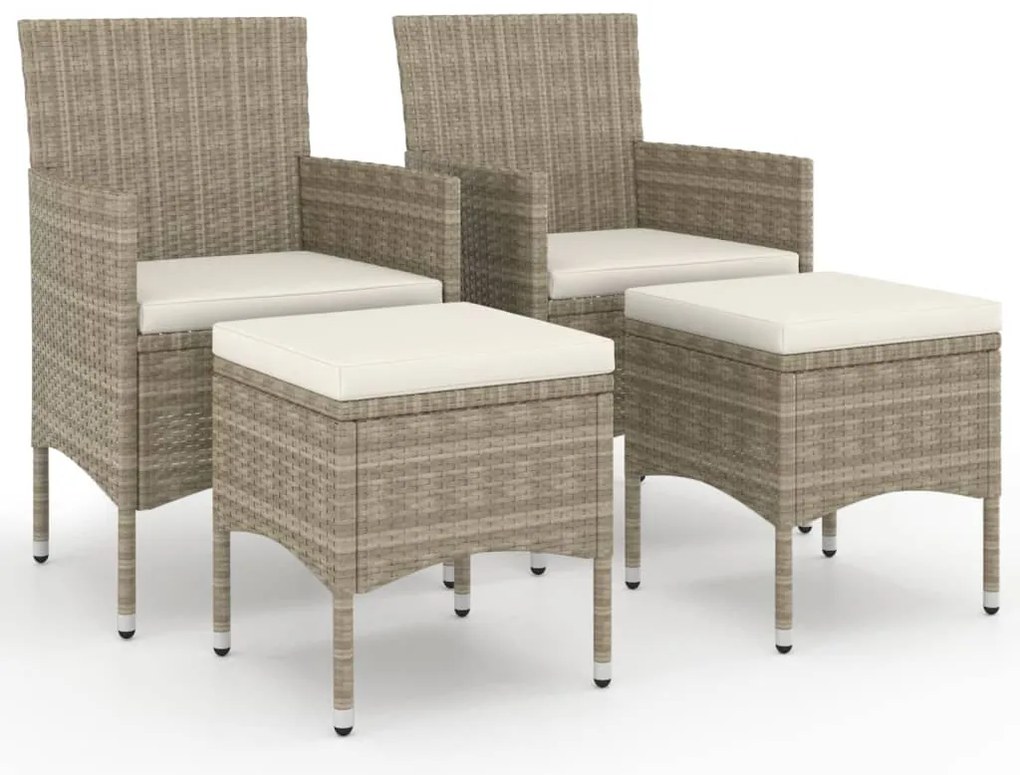 vidaXL Καρέκλα και Σκαμπό Κήπου Σετ 4 Τεμαχίων Μπεζ Συνθετικό Ρατάν