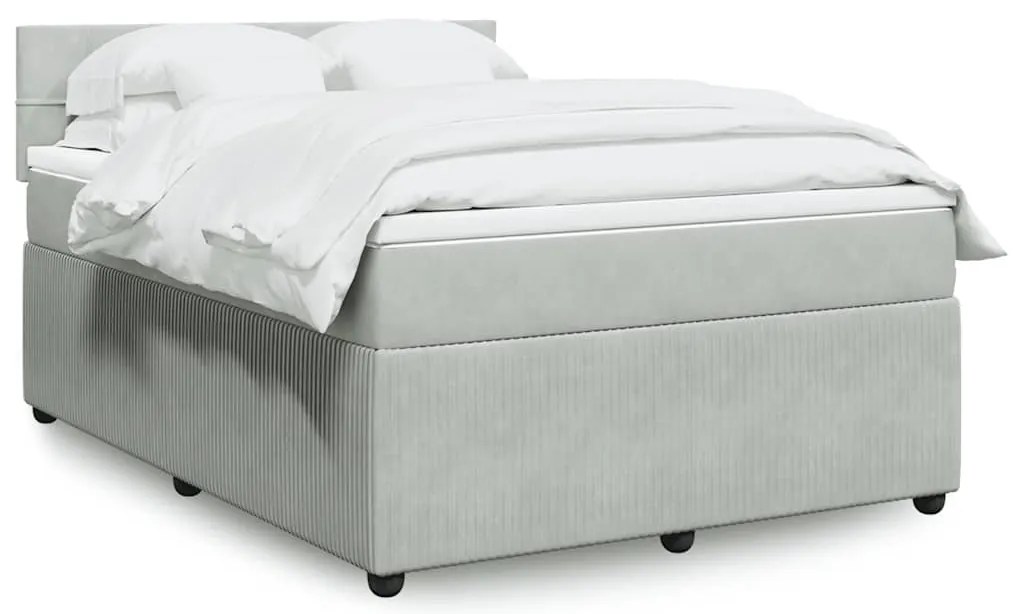 vidaXL Κρεβάτι Boxspring με Στρώμα Ανοιχτό Γκρι 140x190 εκ. Βελούδινο
