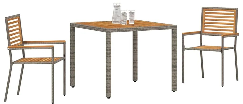 vidaXL Σέτ φαγητού για κήπο 3 pcs Γκρι 90 x 90 x 75 cm συνθετικό ρατάν