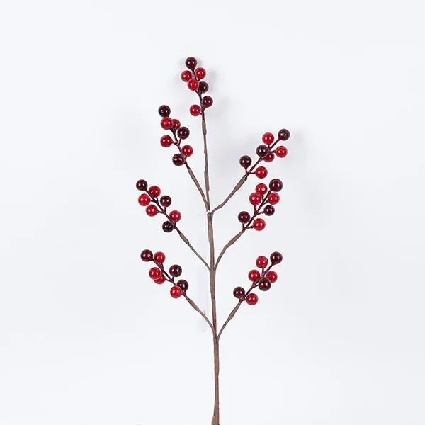 ΚΛΑΔΙ ΜΕ ΚΟΚΚΙΝΑ ΚΑΙ ΜΠΟΡΝΤΟ BERRIES, 61cm - 6 ΤΕΜ