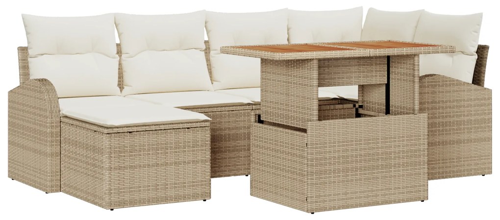 vidaXL Set με 7 κομμάτια καναπέ κήπου με μαξιλάρια μπεζ πολυ-ρατάν