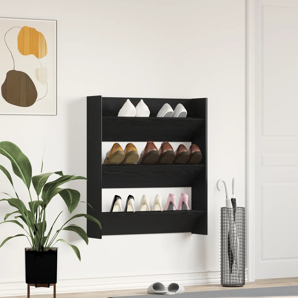 vidaXL Ντουλάπα Παπουτσιών Μαύρο Δρυς 80x18x90 εκ. από Επεξεργασμένο Ξύλο