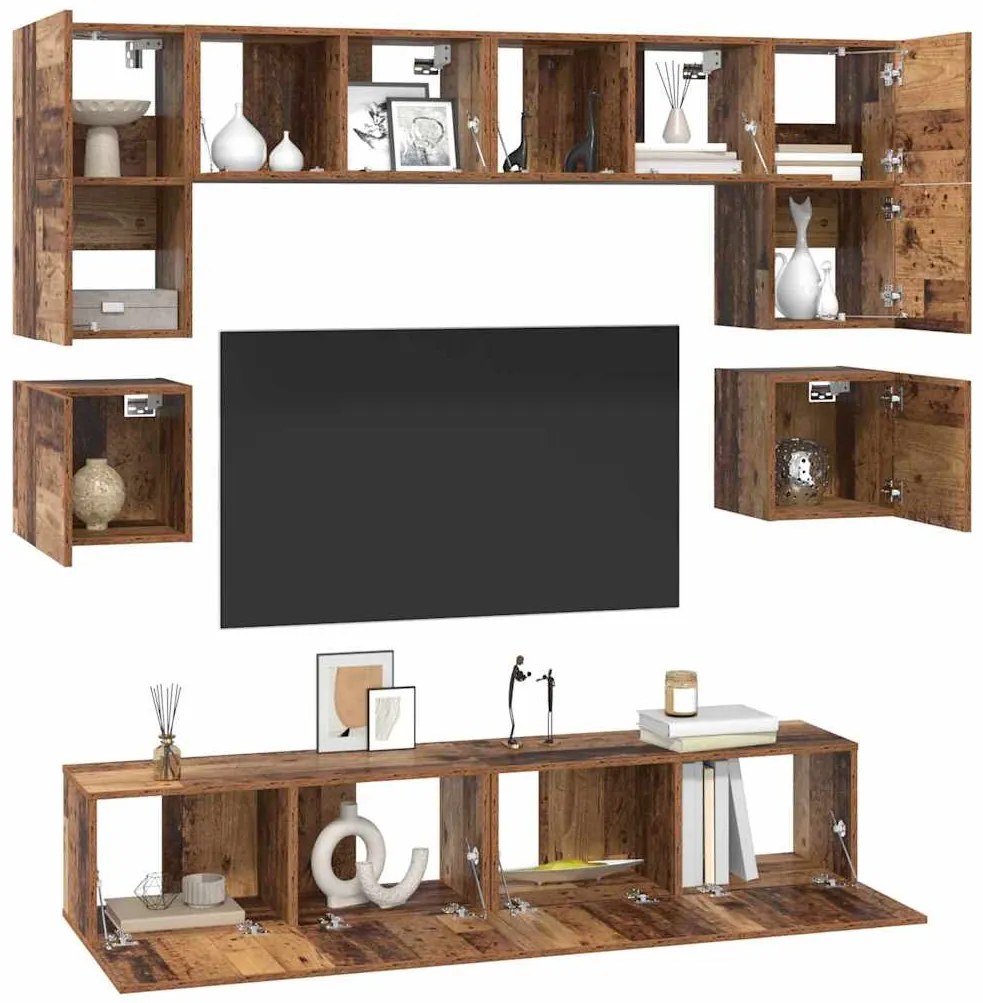 vidaXL Σετ επίπλου τηλεόρασης 8 pcs Παλιό Ξύλο Επεξεργασμένο ξύλο