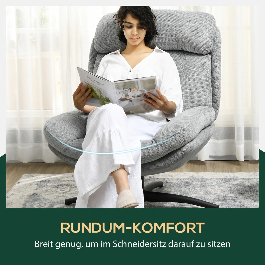 Περιστρεφόμενη πολυθρόνα HOMCOM, περιστροφή 360 μοιρών, ύφασμα chenille, ενσωματωμένα μπράτσα, ατσάλινα πόδια, Γκρι, Μαύρο