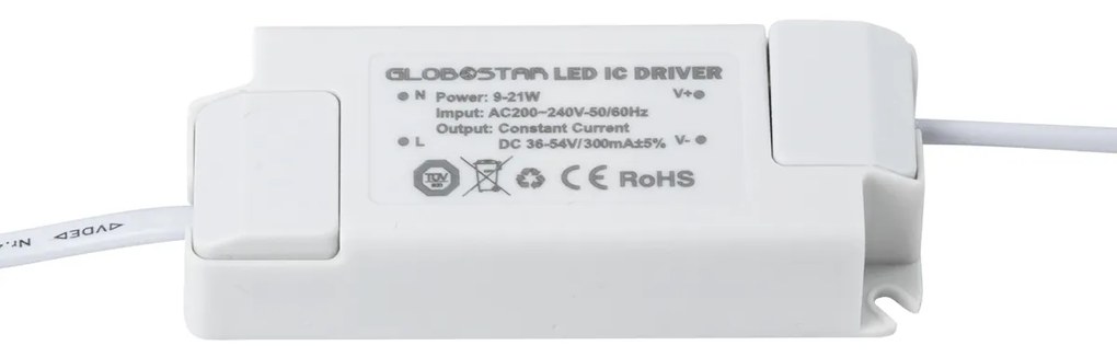 GloboStar® 60222 ABS Πλαστικό Τροφοδοτικό SELV για Προϊόντα LED 9-21W AC 200-240V σε Constant Current DC 36-54V/300mA±5% PF0.95 IP20 M11 x Π4.3 x Υ2.5cm - TÜV Certified Driver - 5 Years Warranty