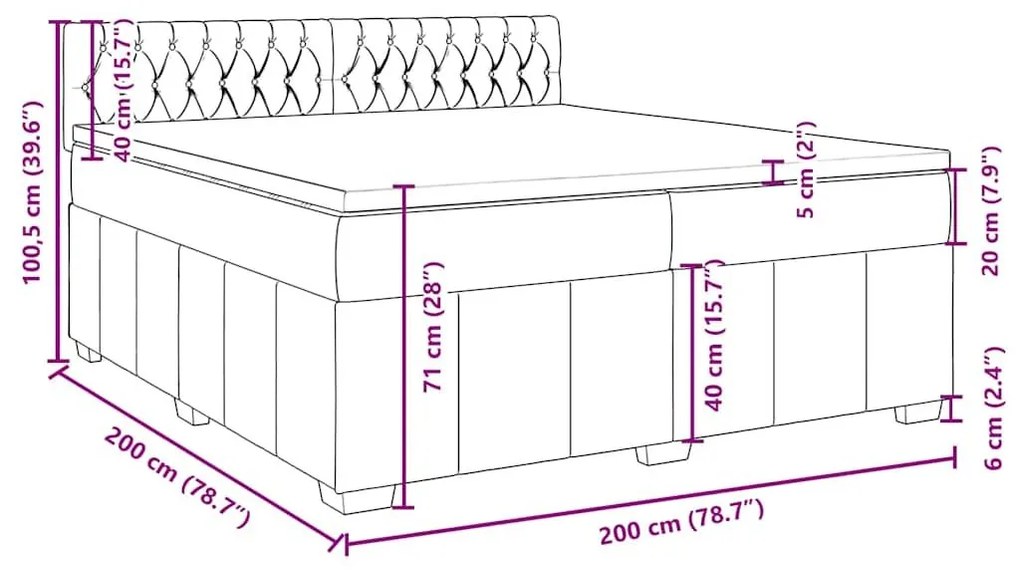 Κρεβάτι Boxspring με Στρώμα Σκούρο Γκρι 200x200 εκ. Υφασμάτινο - Γκρι