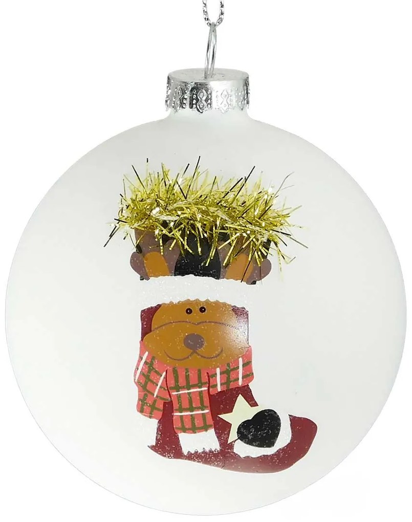 Χριστουγεννιάτικη Μπάλα Γυάλινη Άσπρη 8cm 53078b