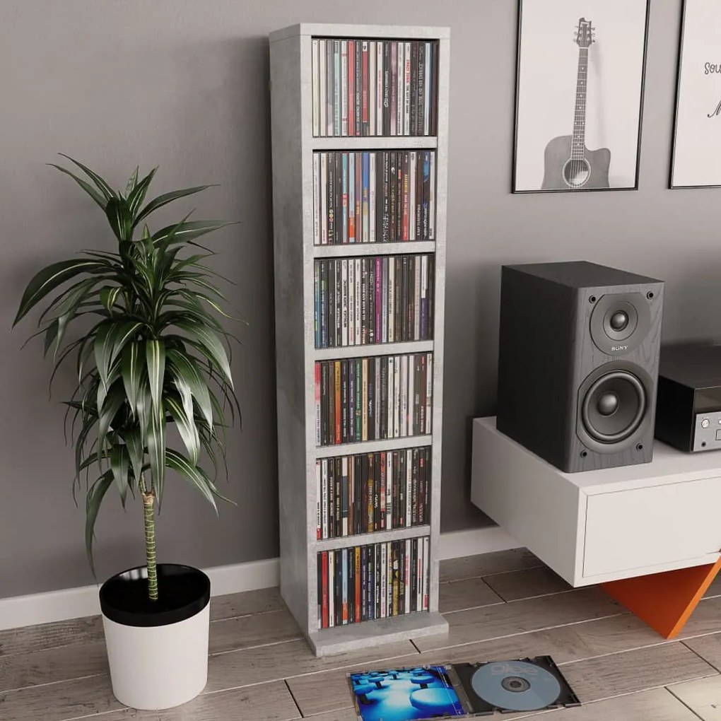 Έπιπλο για CD Γκρι Σκυροδέματος 21x20x88 εκ. Επεξεργασμένο Ξύλο 800355