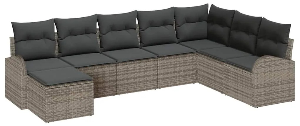 vidaXL Σετ Καναπέ Κήπου με μαξιλάρι 8 pcs Γκρι Πολυ ράταν