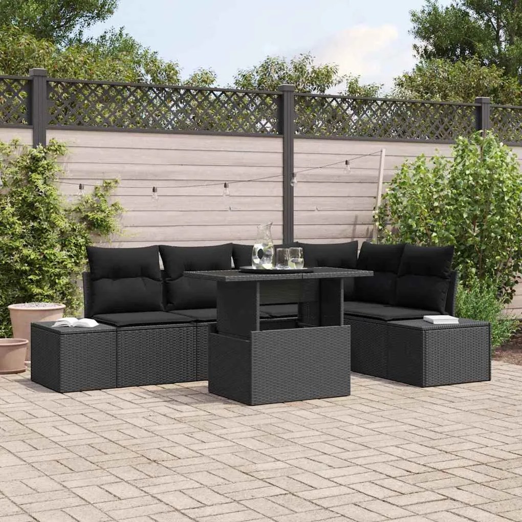 vidaXL Σετ Καναπέ Κήπου 6 pcs Μαύρο 100 x 55 x 73 εκ. PE ρατάν
