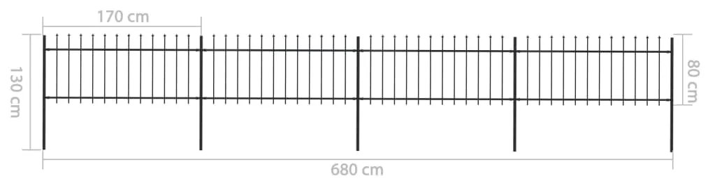 vidaXL Κάγκελα Περίφραξης με Λόγχες Μαύρα 6,8 x 0,8 μ. από Χάλυβα