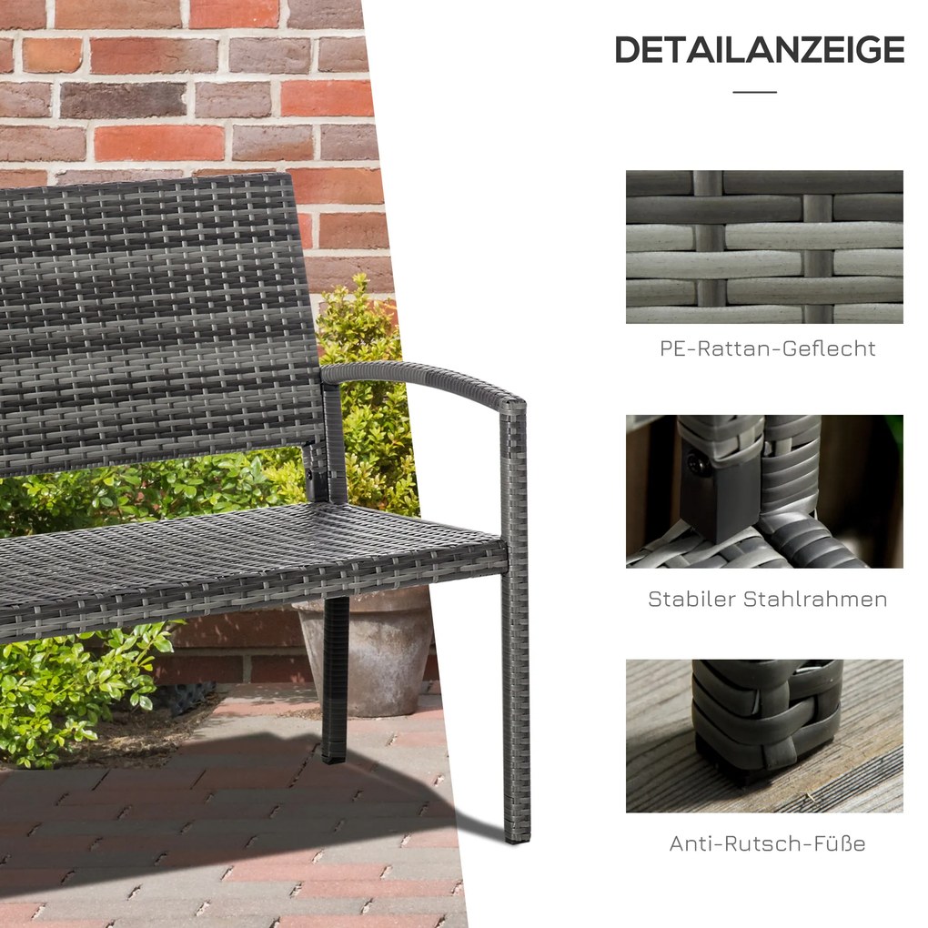 Outsunny Πάγκος Κήπου, σε εμφάνιση Rattan, με ατσάλινο πλαίσιο, για 2 άτομα, Καφέ, 122 x 60 x 87cm