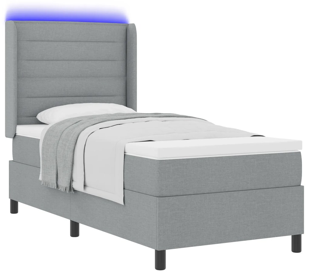 vidaXL Κρεβάτι με κοτέντο και στρώμα με LED φως Γκρί 90x200 εκ Fabric