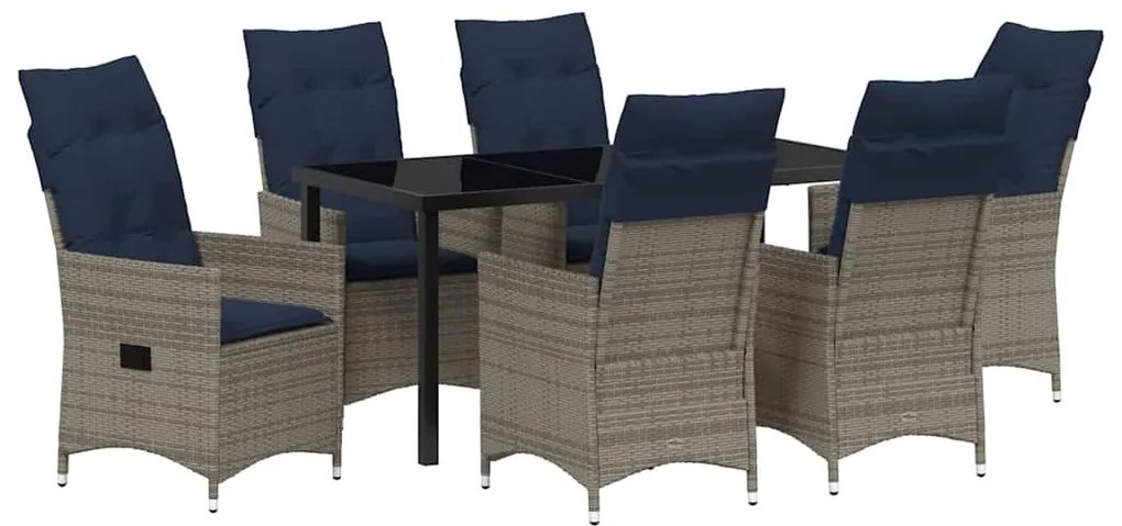 vidaXL Σετ τραπεζιού και καρέκλας με μαξιλάρι 7 pcs Γκρι Ράτα PE