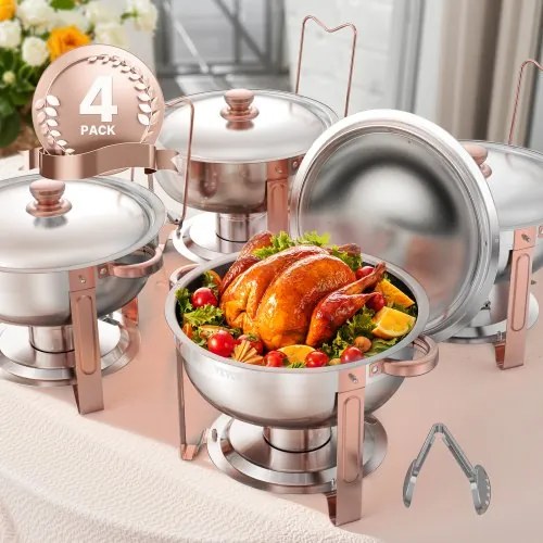 VEVOR 5 Qt 4 Pack Round Chafing Dish Buffet Set Full-Size Pan Stainless Steel