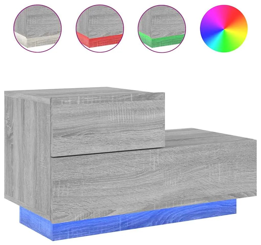 vidaXL Κομοδίνο με Φώτα LED Γκρι Sonoma 70 x 36 x 40,5 εκ.
