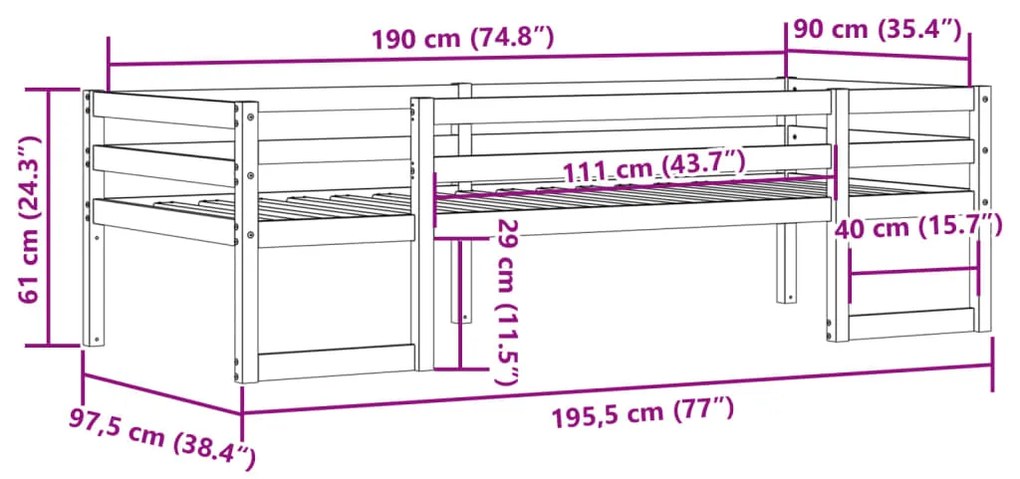 ΠΛΑΙΣΙΟ ΠΑΙΔΙΚΟΥ ΚΡΕΒΑΤΙΟΥ ΚΑΦΕ 90X190ΕΚ ΑΠΟ ΜΑΣΙΦ ΞΥΛΟ ΠΕΥΚΟΥ 846869