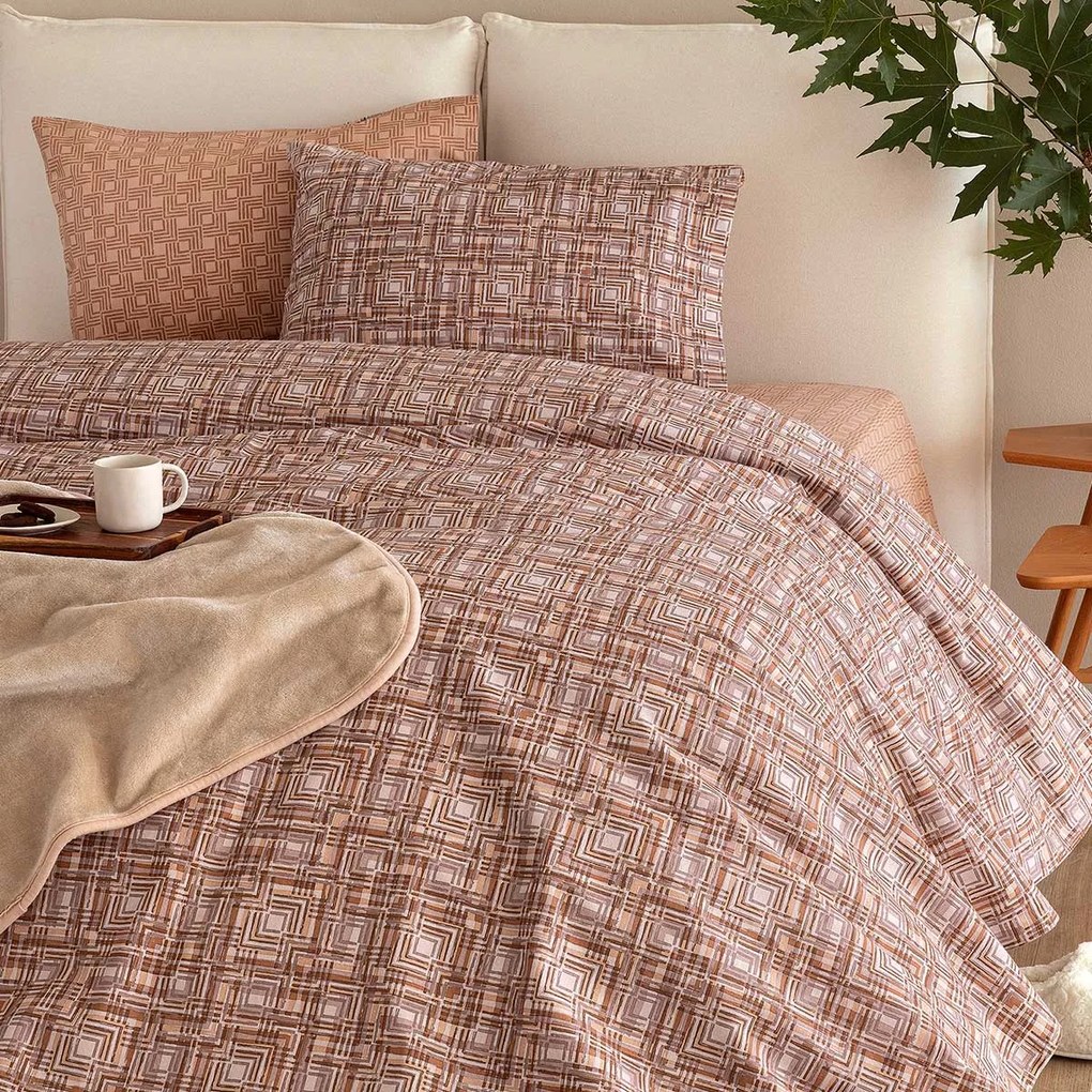 Φανελένια Σεντόνια Υπέρδιπλα (Σετ) Palamaiki Flannel FB0229 Μπεζ,Καφέ ΧΩΡΙΣ ΛΑΣΤΙΧΟ 240x265