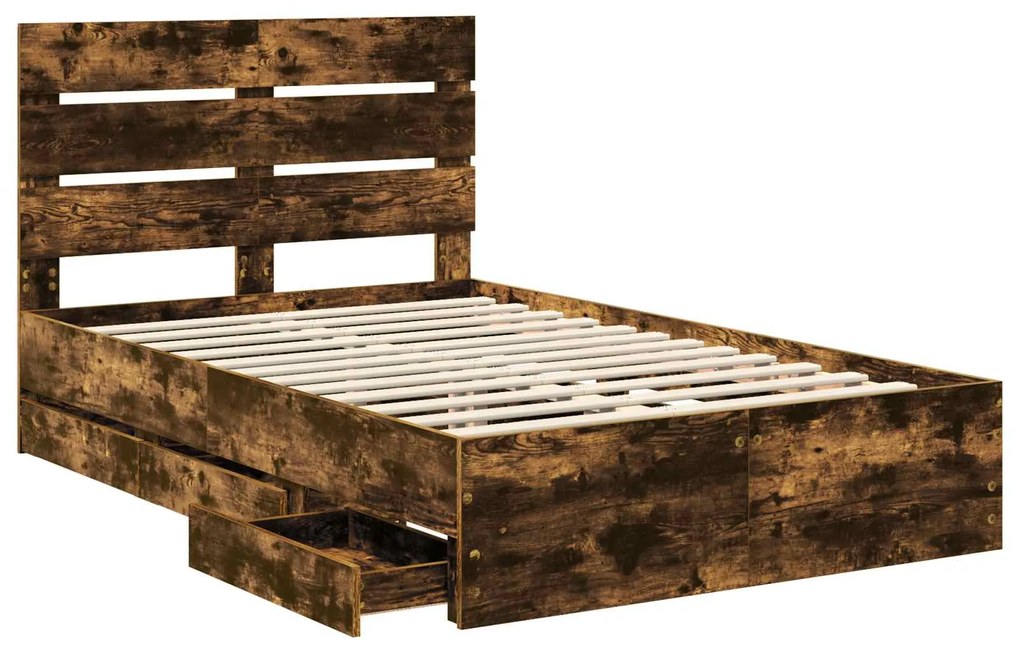 vidaXL Σκελετός Κρεβατιού Καπνιστό Δρύς 120 x 190 cm Μηχανήματος Ξύλο