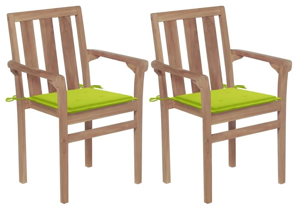 Καρέκλες Κήπου 2 τεμ. Μασίφ Ξύλο Teak με Φωτ. Πράσινα Μαξιλάρια