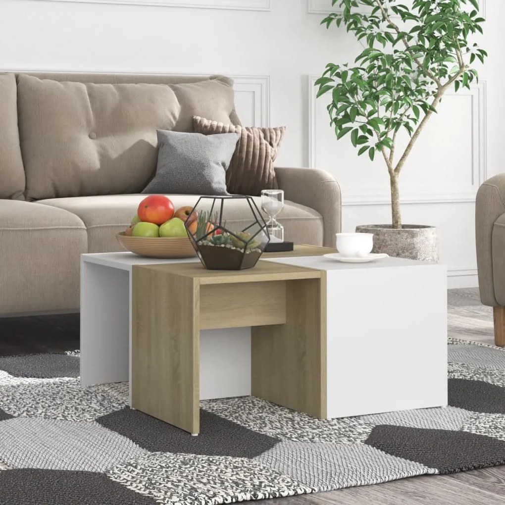 vidaXL Τραπεζάκια Σαλονιού 4 τεμ. Λευκά/Δρυς 33x33x33 εκ. Μοριοσανίδα