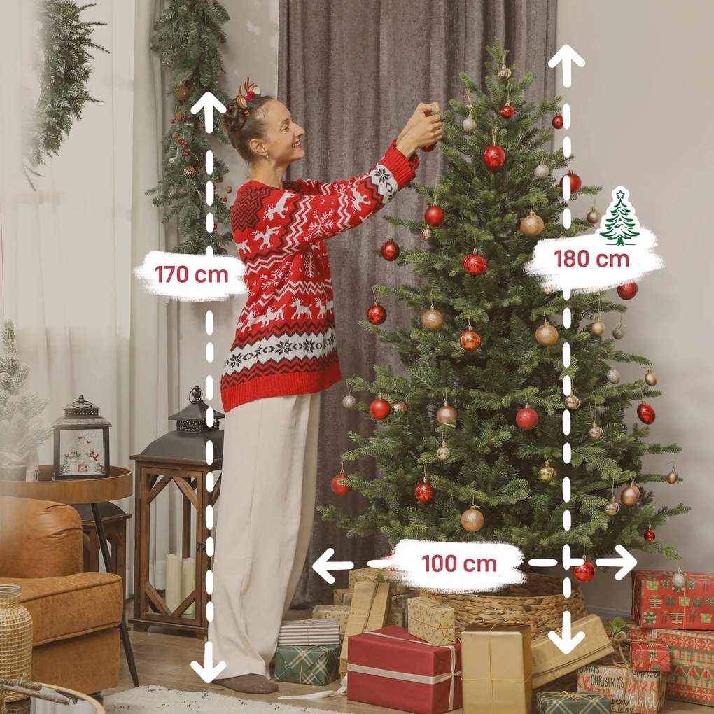 HOMCOM Τεχνητό Χριστουγεννιάτικο Δέντρο με Ρεαλιστικά Κλαδιά, Τεχνητό Ελατοδέντρο, Μεταλλική Βάση, Εύκολη Συναρμολόγηση, Πράσινο