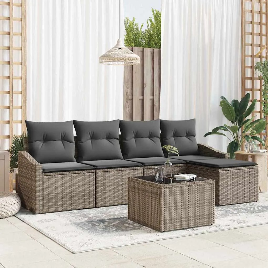 vidaXL Σετ Καναπέ Κήπου 6 pcs Γκρι Πολυ ράταν