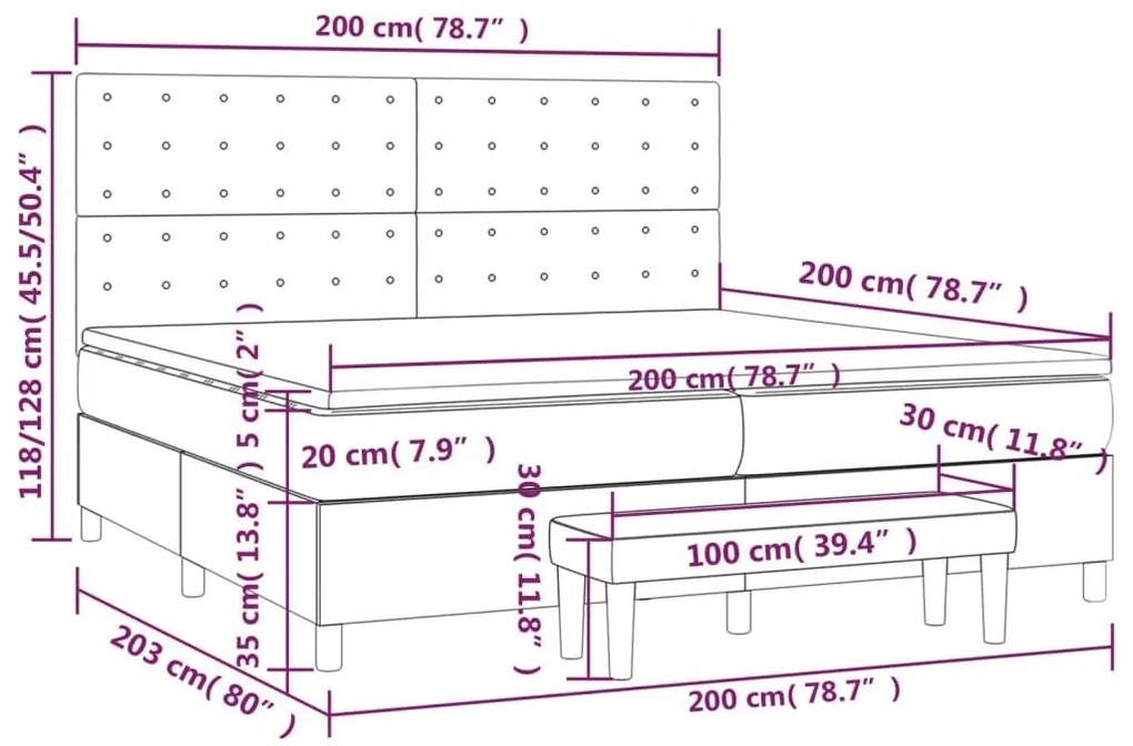 Κρεβάτι Boxspring με Στρώμα Σκούρο Γκρι 200x200 εκ. Βελούδινο - Γκρι