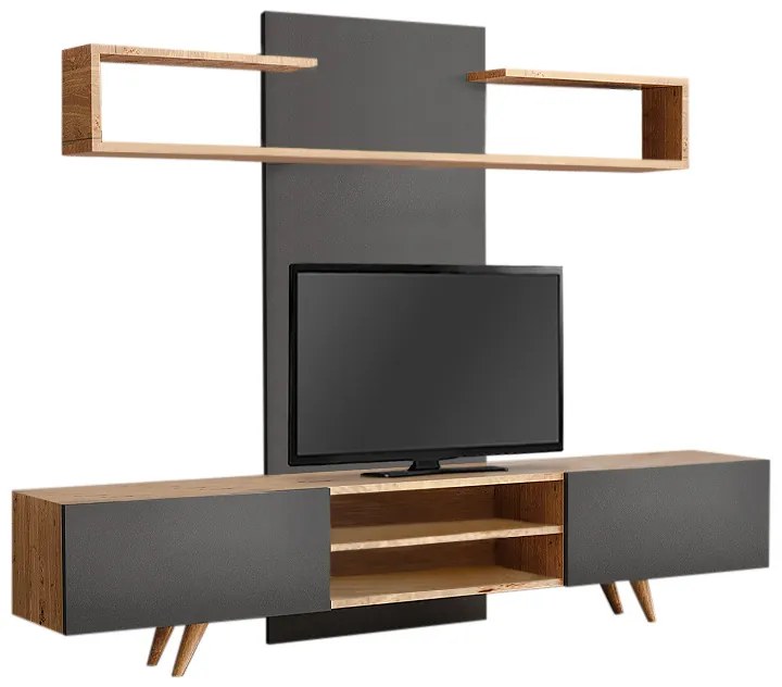 Σύνθεση τηλεόρασης Giacomo Megapap χρώμα sapphire oak - ανθρακί 180x40x45εκ.