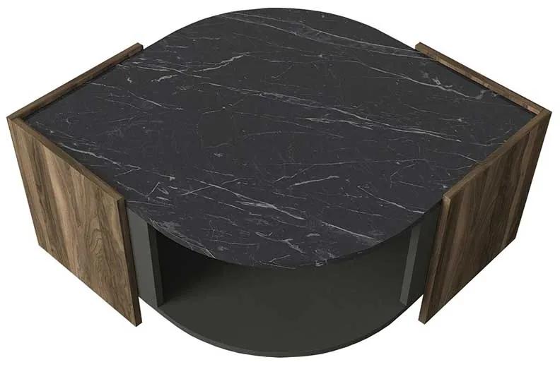 Τραπέζι σαλονιού PWF-0315 pakoworld χρώμα μαύρο μαρμάρου-καρυδί-ανθρακί 75x75x40εκ - Μελαμίνη - 071-000889