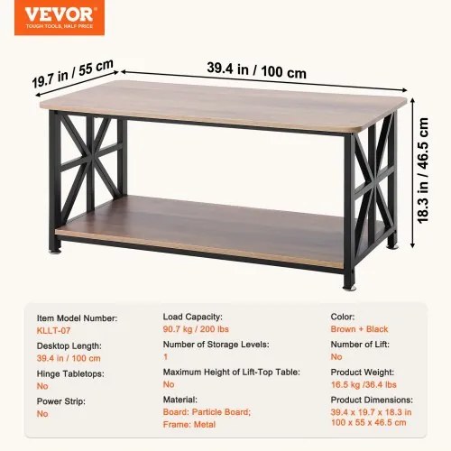 VEVOR 40&quot; Farmhouse Coffee Table Rectangle Table with Open Storage Compartment