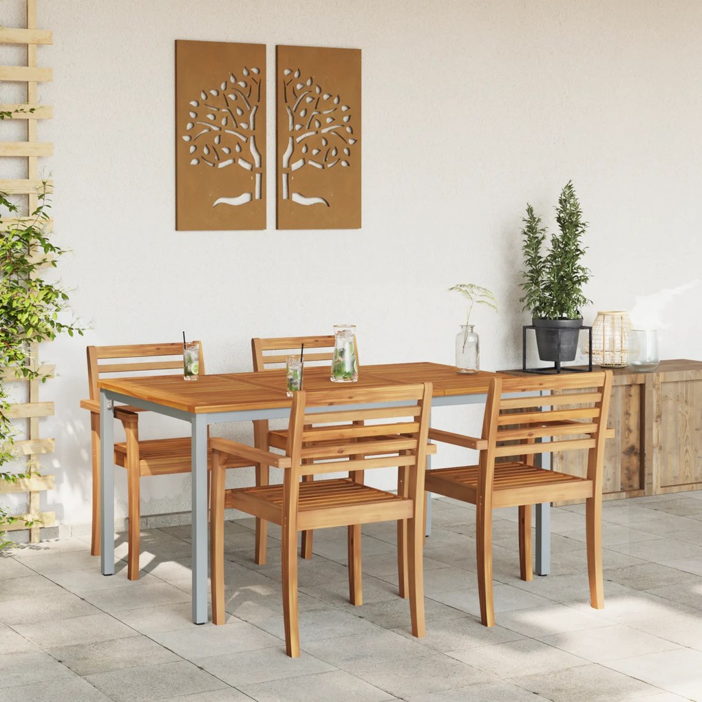 vidaXL Τραπέζι Κήπου 150x90x75 εκ από Στερεό Δρυ και Μέταλλο