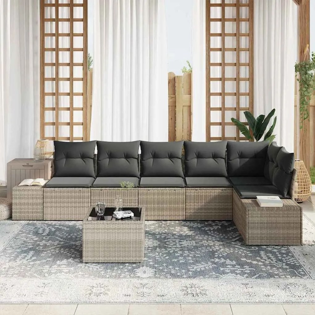 vidaXL Σετ Καναπέ Κήπου 7 pcs Ανοιχτό γκρι Πολυ rattan, βαμμένο ατσάλι