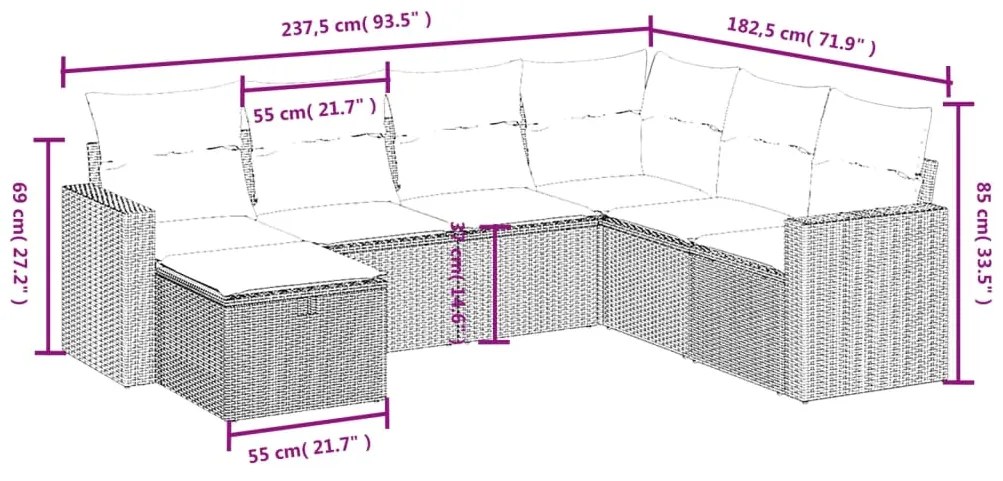 vidaXL Σαλόνι Κήπου Σετ 7 τεμ. Μπεζ Συνθετικό Ρατάν με Μαξιλάρια