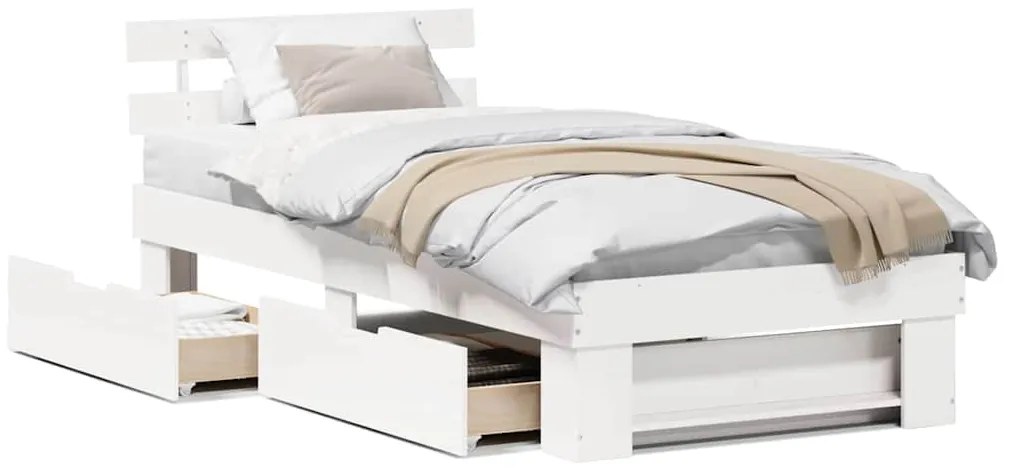 vidaXL Σκελετός Κρεβατιού Λευκό 90 x 200 cm Μασίφ ξύλο πεύκου