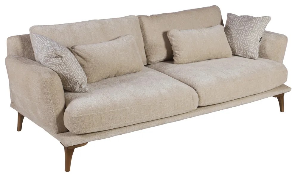 Artekko Ropera Μπεζ Τριθέσιος Καναπές με Μπουκλέ Ύφασμα (210x90x70)cm Artekko 783-6403