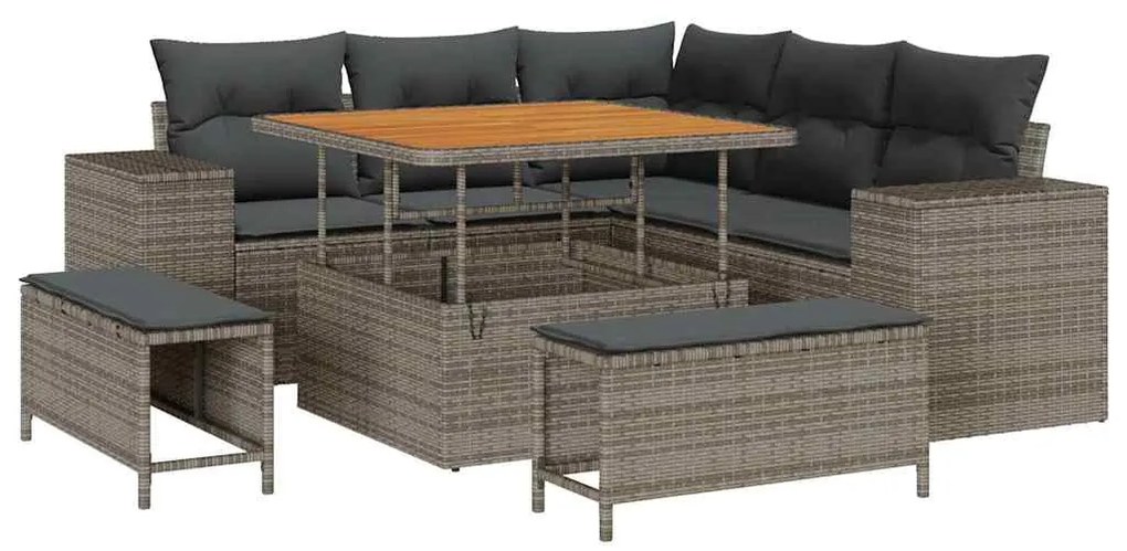 vidaXL Σετ Καναπέ Κήπου με μαξιλάρι 8 pcs Γκρι 100 x 100 x 71 cm