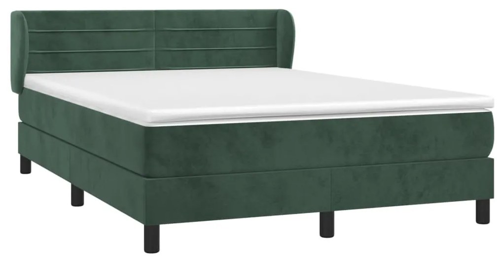 vidaXL Κρεβάτι Boxspring με Στρώμα Σκούρο Πράσινο 140x200εκ. Βελούδινο