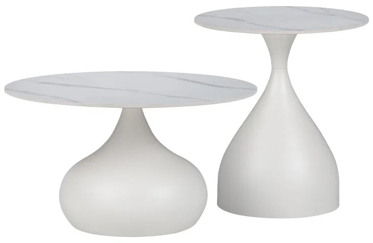 Intrahome Βοηθητικά τραπέζια Kirkene intrahome sintered stone σε απόχρωση λευκό μαρμάρου με λευκό μέταλλο 2τεμ | SKU: INTRAPA-130111420