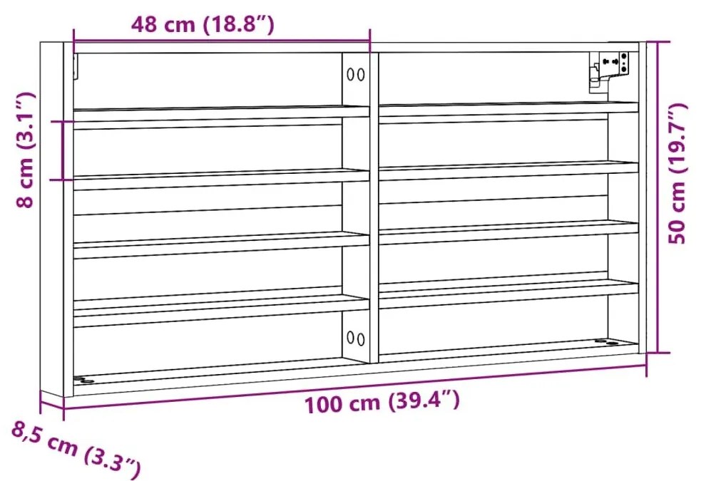 Βιτρίνα Χρώμα Sonoma Δρυς 100x8,5x50 εκ. από Επεξεργασμένο Ξύλο - Καφέ